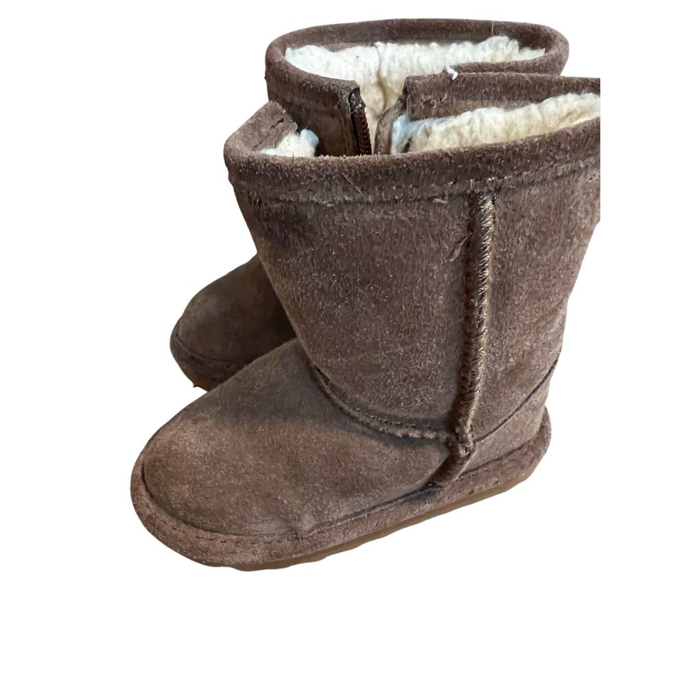 BEARPAW Riddler Brown Suede Side Zip Fleece Lined Boots Size 6